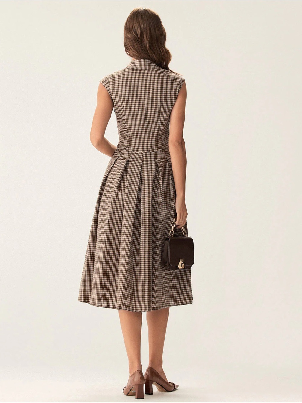 RIHOAS Brown Gingham Midi Shirt Dress Sz XL - Picture 2 of 6